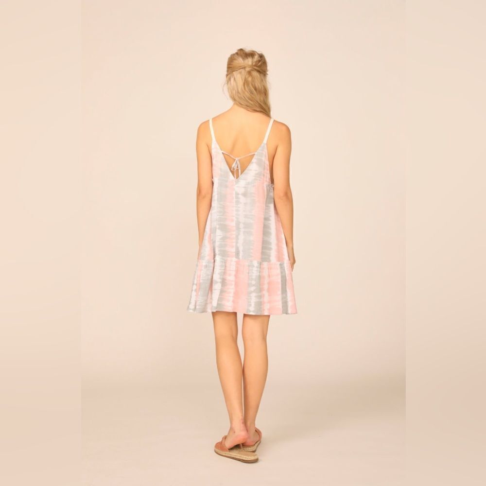 Ocean Drive PINK/ SAGE STRIPEY TIE DYE PRINT V-NECK PROMO DRESS - Picture 4 of 8